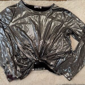 Love More Metallic Silver twist front Festival crop top Y2K sz large Rave Indie